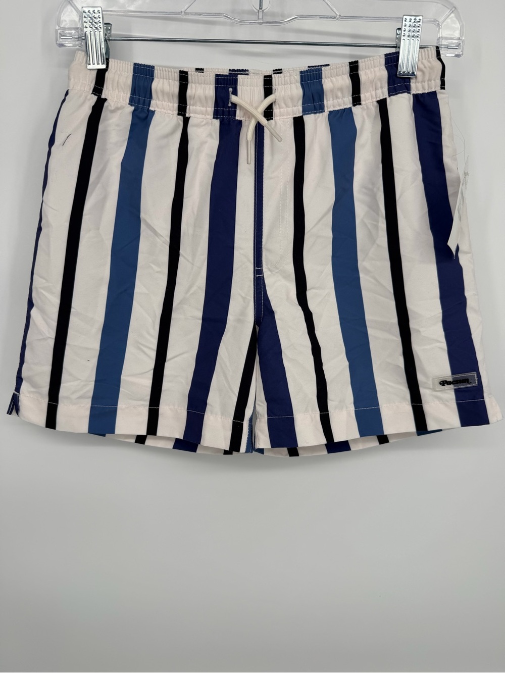 PacSun Kids Vertical Stripe Swim Trunks in White, Navy & Sky Blue